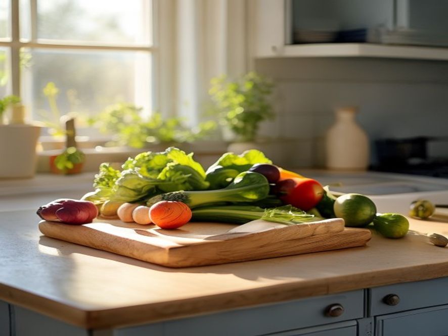 Mindful food choices in a calm kitchen setting